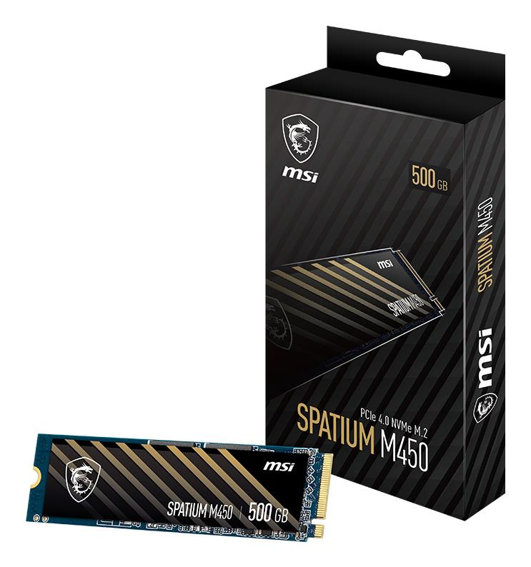 SSD|MSI|SPATIUM M450|500GB|M.2|PCIe Gen4|NVMe|3D NAND|Write speed 2300 MBytes/sec|Read speed 3600 MBytes/sec|2.15mm|TBW 300 TB|MTBF 1500000 hours|S78-440K380-P83