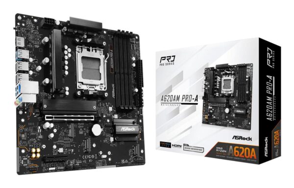 Mainboard|ASROCK|AMD A620|Socket AM5|micro ATX|RAM DDR5-SDRAM|4xSlots|On-board graphics card Yes|3xNumber of M.2 (M) slots|A620AM Pro-A|A620AMPRO-A Mainboard|ASROCK|AMD A620|Socket AM5|micro ATX|RAM DDR5-SDRAM|4xSlots|On-board graphics card Yes|3xNumber of M.2 (M) slots|A620AM Pro-A|A620AMPRO-A