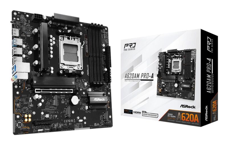 Mainboard|ASROCK|AMD A620|Socket AM5|micro ATX|RAM DDR5-SDRAM|4xSlots|On-board graphics card Yes|3xNumber of M.2 (M) slots|A620AM Pro-A|A620AMPRO-A Mainboard|ASROCK|AMD A620|Socket AM5|micro ATX|RAM DDR5-SDRAM|4xSlots|On-board graphics card Yes|3xNumber of M.2 (M) slots|A620AM Pro-A|A620AMPRO-A