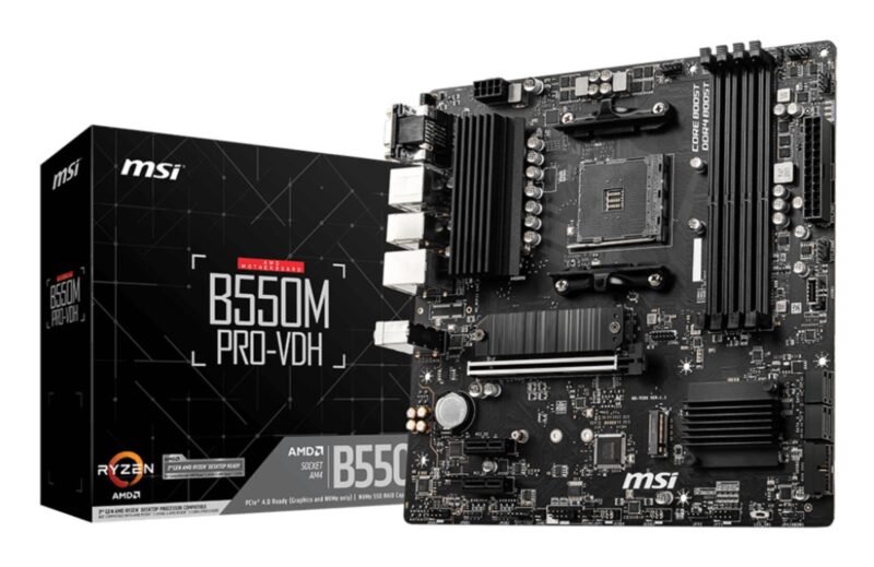 Mainboard|MSI|AMD B550|SAM4|MicroATX|Memory DDR4|Memory slots 4|2xPCI-Express 3.0 1x|1xPCI-Express 4.0 16x|2xM.2|1x15pin D-sub|1xHDMI|1xDisplayPort|2xAudio-In|1xAudio-Out|2xUSB 2.0|4xUSB 3.2|1xPS/2|1xRJ45|B550MPRO-VDH Mainboard|MSI|AMD B550|SAM4|MicroATX|Memory DDR4|Memory slots 4|2xPCI-Express 3.0 1x|1xPCI-Express 4.0 16x|2xM.2|1x15pin D-sub|1xHDMI|1xDisplayPort|2xAudio-In|1xAudio-Out|2xUSB 2.0|4xUSB 3.2|1xPS/2|1xRJ45|B550MPRO-VDH