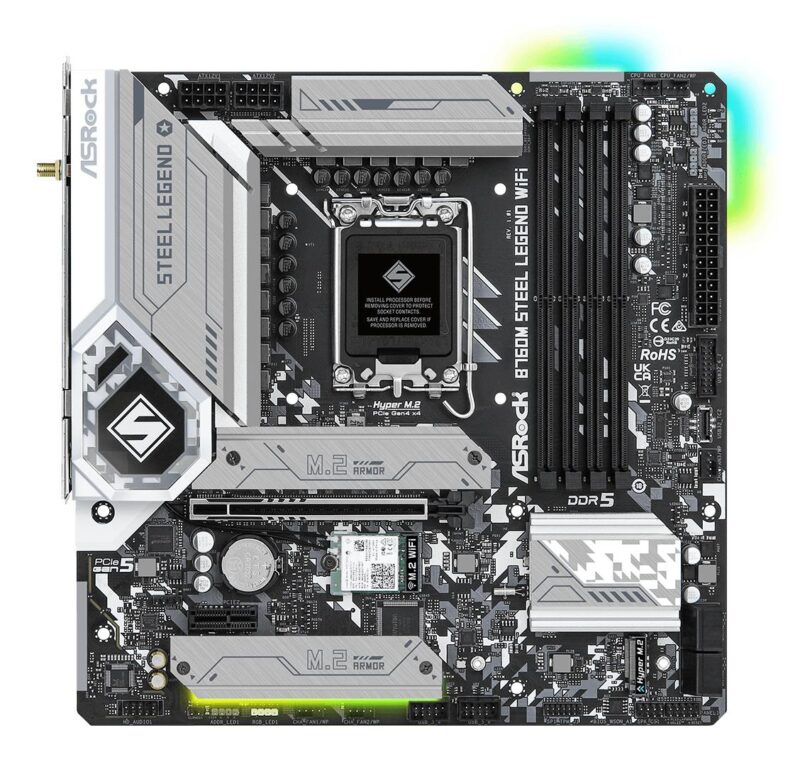Mainboard|ASROCK|Intel B760 Express|LGA1700|Micro-ATX|Memory DDR5|Memory slots 4|1xPCI-Express 4.0 1x|1xPCI-Express 5.0 16x|4xM.2|1xHDMI|1xDisplayPort|2xUSB 2.0|5xUSB 3.2|1xUSB-C|1xPS/2|1xRJ45|3xAudio port|B760MSTEELLEGENDWIFI Mainboard|ASROCK|Intel B760 Express|LGA1700|Micro-ATX|Memory DDR5|Memory slots 4|1xPCI-Express 4.0 1x|1xPCI-Express 5.0 16x|4xM.2|1xHDMI|1xDisplayPort|2xUSB 2.0|5xUSB 3.2|1xUSB-C|1xPS/2|1xRJ45|3xAudio port|B760MSTEELLEGENDWIFI