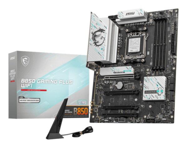 Mainboard|MSI|AMD B850|SAM5|ATX|Memory DDR5|Memory slots 4|4xPCI-Express 16x|3xM.2|1xDisplayPort|1xAudio-In|1xAudio-Out|1xMicrophone|4xUSB 2.0|2xUSB 3.2|2xUSB-C|1xOptical S/PDIF|1xRJ45|B850GAMINGPLUSWIFI