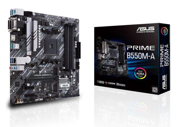 Mainboard|ASUS|AMD B550|SAM4|MicroATX|Memory DDR4|Memory slots 4|2xPCI-Express 3.0 1x|1xPCI-Express 4.0 16x|2xM.2|1x15pin D-sub|1xDVI-D|1xHDMI|6xUSB 3.2|1xPS/2|1xRJ45|3xAudio port|PRIMEB550M-A Mainboard|ASUS|AMD B550|SAM4|MicroATX|Memory DDR4|Memory slots 4|2xPCI-Express 3.0 1x|1xPCI-Express 4.0 16x|2xM.2|1x15pin D-sub|1xDVI-D|1xHDMI|6xUSB 3.2|1xPS/2|1xRJ45|3xAudio port|PRIMEB550M-A