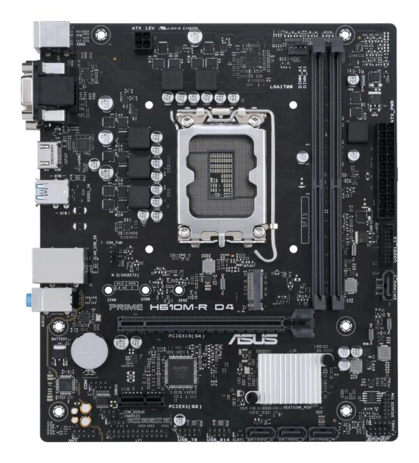 Mainboard|ASUS|Intel H610|LGA1700|Micro-ATX|Memory DDR4|Memory slots 2|1xPCI-Express 1x|1xPCI-Express 16x|1xM.2|1x15pin D-sub|2xDVI-D|1xHDMI|2xUSB 2.0|2xUSB 3.2|2xPS/2|1xRJ45|3xAudio port|PRIMEH610M-RD4-SI Mainboard|ASUS|Intel H610|LGA1700|Micro-ATX|Memory DDR4|Memory slots 2|1xPCI-Express 1x|1xPCI-Express 16x|1xM.2|1x15pin D-sub|2xDVI-D|1xHDMI|2xUSB 2.0|2xUSB 3.2|2xPS/2|1xRJ45|3xAudio port|PRIMEH610M-RD4-SI