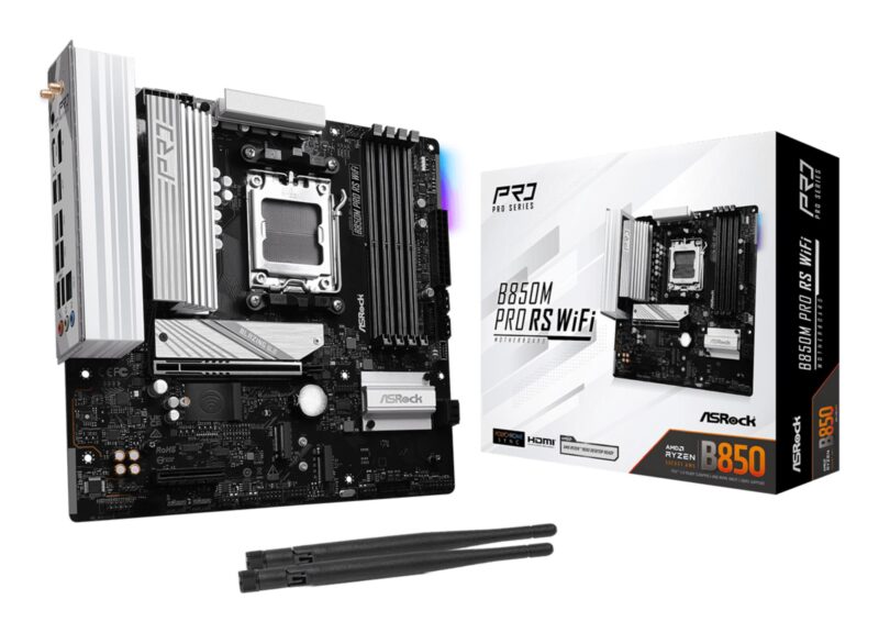 Mainboard|ASROCK|AMD B850|SAM5|Micro-ATX|Memory DDR5|Memory slots 4|1xPCI-Express 4.0 4x |1xPCI-Express 5.0 16x|1xM.2|1xHDMI|1xDisplayPort|1xAudio-In|1xAudio-Out|1xMicrophone|4xUSB 2.0|3xUSB 3.2|1xUSB-C|1xRJ45|B850MPRORSWIFI Mainboard|ASROCK|AMD B850|SAM5|Micro-ATX|Memory DDR5|Memory slots 4|1xPCI-Express 4.0 4x |1xPCI-Express 5.0 16x|1xM.2|1xHDMI|1xDisplayPort|1xAudio-In|1xAudio-Out|1xMicrophone|4xUSB 2.0|3xUSB 3.2|1xUSB-C|1xRJ45|B850MPRORSWIFI