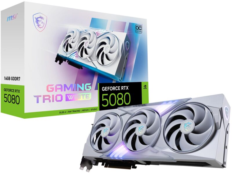 Graphics Card|MSI|NVIDIA GeForce RTX 5080|16 GB|GDDR7|256 bit|PCIE 5.0 16x|Dual Slot Fansink|1xHDMI|3xDisplayPort|508016GGAMTRIOOCWHI Graphics Card|MSI|NVIDIA GeForce RTX 5080|16 GB|GDDR7|256 bit|PCIE 5.0 16x|Dual Slot Fansink|1xHDMI|3xDisplayPort|508016GGAMTRIOOCWHI