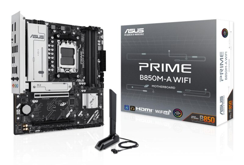 Mainboard|ASUS|AMD B850|SAM5|Micro-ATX|Memory DDR5|Memory slots 4|1xPCI-Express 4.0 16x|1xPCI-Express 5.0 16x|3xM.2|1xHDMI|2xDisplayPort|4xUSB 2.0|4xUSB 3.2|1xRJ45|3xAudio port|PRIMEB850M-AWIFI Mainboard|ASUS|AMD B850|SAM5|Micro-ATX|Memory DDR5|Memory slots 4|1xPCI-Express 4.0 16x|1xPCI-Express 5.0 16x|3xM.2|1xHDMI|2xDisplayPort|4xUSB 2.0|4xUSB 3.2|1xRJ45|3xAudio port|PRIMEB850M-AWIFI