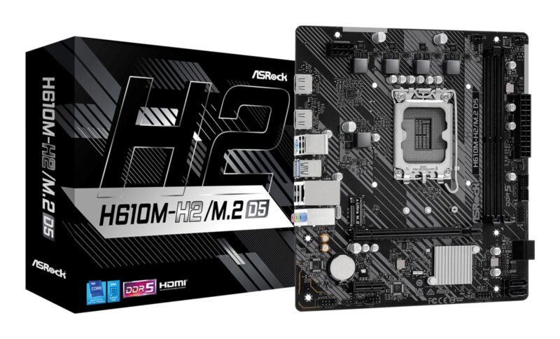 Mainboard|ASROCK|Intel H610|LGA1700|Micro-ATX|Memory DDR5|Memory slots 2|1xPCI-Express 3.0 1x|1xPCI-Express 4.0 16x|1xM.2|2xHDMI|4xUSB 2.0|2xUSB 3.2|1xPS/2|1xRJ45|3xAudio port|H610M-H2/M.2D5 Mainboard|ASROCK|Intel H610|LGA1700|Micro-ATX|Memory DDR5|Memory slots 2|1xPCI-Express 3.0 1x|1xPCI-Express 4.0 16x|1xM.2|2xHDMI|4xUSB 2.0|2xUSB 3.2|1xPS/2|1xRJ45|3xAudio port|H610M-H2/M.2D5