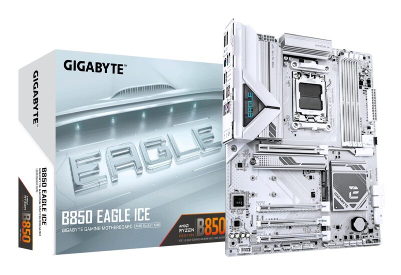 Mainboard|GIGABYTE|AMD B850|SAM5|ATX|Memory DDR5|Memory slots 4|2xPCI-Express 3.0 1x|1xPCI-Express 4.0 4x |1xPCI-Express 5.0 16x|3xM.2|1xHDMI|1xDisplayPort|4xUSB 2.0|2xUSB 3.2|1xUSB-C|1xRJ45|3xAudio port|B850EAGLEICE Mainboard|GIGABYTE|AMD B850|SAM5|ATX|Memory DDR5|Memory slots 4|2xPCI-Express 3.0 1x|1xPCI-Express 4.0 4x |1xPCI-Express 5.0 16x|3xM.2|1xHDMI|1xDisplayPort|4xUSB 2.0|2xUSB 3.2|1xUSB-C|1xRJ45|3xAudio port|B850EAGLEICE