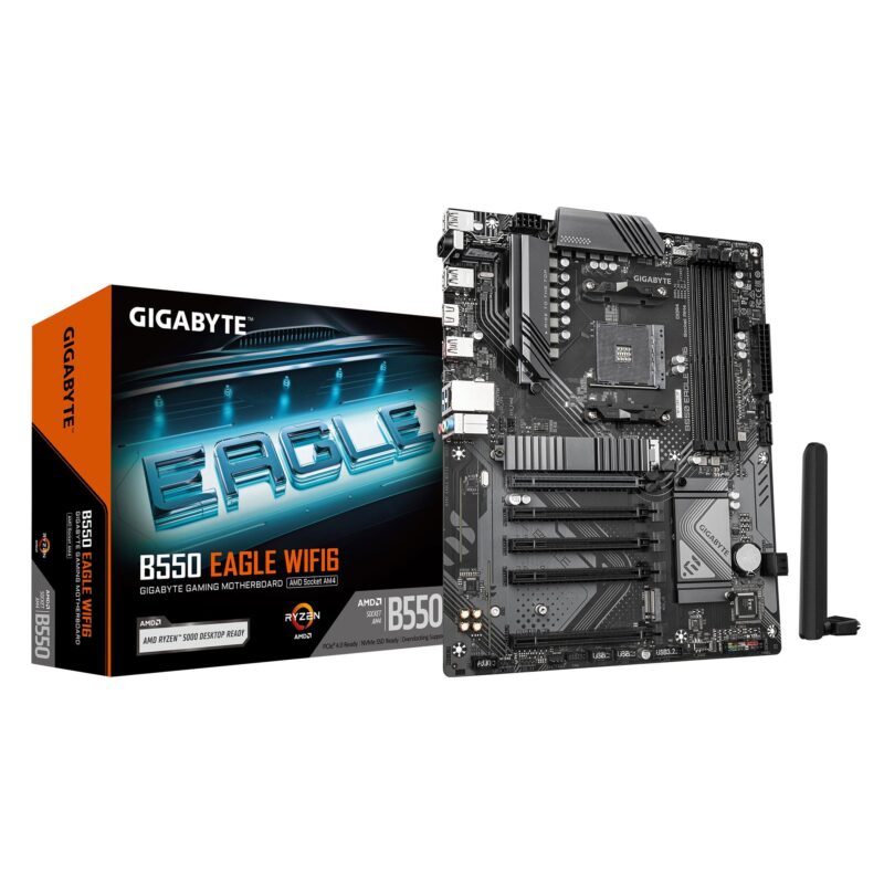 Mainboard|GIGABYTE|AMD B550|SAM4|ATX|Memory DDR4|Memory slots 4|4xPCI-Express 1x|1xPCI-Express 16x|2xM.2|1xHDMI|1xAudio-In|1xAudio-Out|1xMicrophone|4xUSB 2.0|3xUSB 3.2|1xUSB-C|1xRJ45|B550EAGLEWIFI61.0 Mainboard|GIGABYTE|AMD B550|SAM4|ATX|Memory DDR4|Memory slots 4|4xPCI-Express 1x|1xPCI-Express 16x|2xM.2|1xHDMI|1xAudio-In|1xAudio-Out|1xMicrophone|4xUSB 2.0|3xUSB 3.2|1xUSB-C|1xRJ45|B550EAGLEWIFI61.0