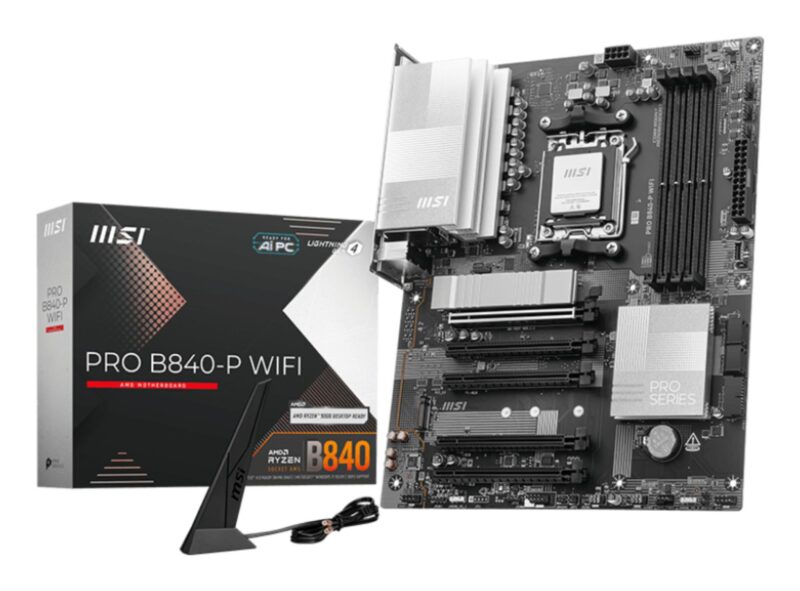 Mainboard|MSI|AMD B840|SAM5|ATX|Memory DDR5|Memory slots 4|5xPCI-Express 16x|2xM.2|1xHDMI|1xAudio-In|1xAudio-Out|1xMicrophone|4xUSB 2.0|3xUSB 3.2|1xUSB-C|1xRJ45|PROB840-PWIFI