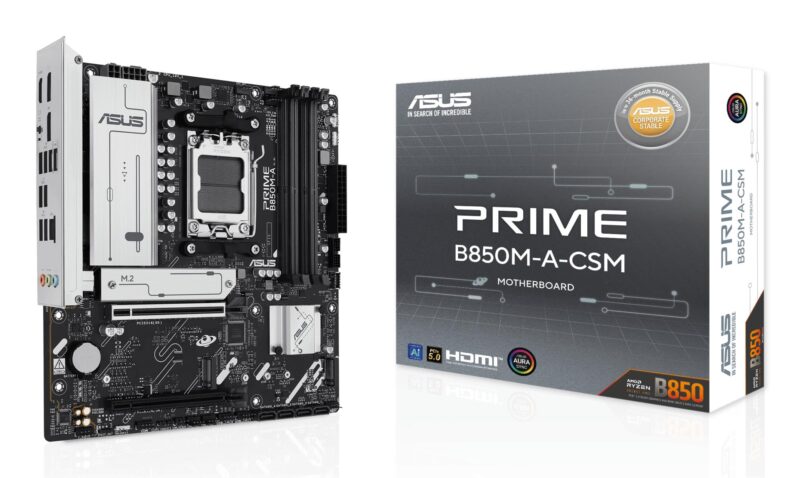 Mainboard|ASUS|AMD B850|SAM5|Micro-ATX|Memory DDR5|Memory slots 4|1xPCI-Express 4.0 16x|1xPCI-Express 5.0 16x|3xM.2|1xHDMI|2xDisplayPort|4xUSB 2.0|4xUSB 3.2|1xRJ45|3xAudio port|PRIMEB850M-A-CSM Mainboard|ASUS|AMD B850|SAM5|Micro-ATX|Memory DDR5|Memory slots 4|1xPCI-Express 4.0 16x|1xPCI-Express 5.0 16x|3xM.2|1xHDMI|2xDisplayPort|4xUSB 2.0|4xUSB 3.2|1xRJ45|3xAudio port|PRIMEB850M-A-CSM