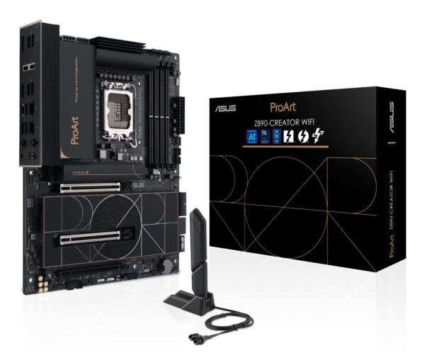 Mainboard|ASUS|Intel Z890|LGA1851|ATX|Memory DDR5|Memory slots 4|1xPCI-Express 4.0 16x|2xPCI-Express 5.0 16x|5xM.2|1xHDMI|1xDisplayPort|1xAudio-In|1xAudio-Out|1xUSB 2.0|6xUSB 3.2|3xUSB-C w/Thunderbolt|1xRJ45|PROARTZ890-CREATORWIFI