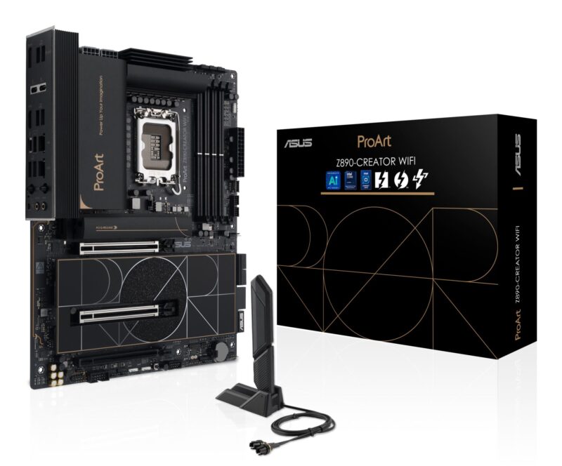 Mainboard|ASUS|Intel Z890|LGA1851|ATX|Memory DDR5|Memory slots 4|1xPCI-Express 4.0 16x|2xPCI-Express 5.0 16x|5xM.2|1xHDMI|1xDisplayPort|1xAudio-In|1xAudio-Out|1xUSB 2.0|6xUSB 3.2|3xUSB-C w/Thunderbolt|1xRJ45|PROARTZ890-CREATORWIFI Mainboard|ASUS|Intel Z890|LGA1851|ATX|Memory DDR5|Memory slots 4|1xPCI-Express 4.0 16x|2xPCI-Express 5.0 16x|5xM.2|1xHDMI|1xDisplayPort|1xAudio-In|1xAudio-Out|1xUSB 2.0|6xUSB 3.2|3xUSB-C w/Thunderbolt|1xRJ45|PROARTZ890-CREATORWIFI