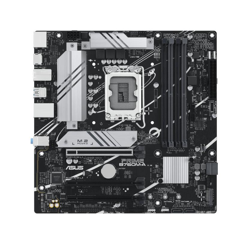 Mainboard|ASUS|Intel B760 Express|LGA1700|Micro-ATX|Memory DDR5|Memory slots 4|2xPCI-Express 4.0 16x|2xM.2|1xHDMI|2xDisplayPort|4xUSB 2.0|2xUSB 3.2|1xPS/2|1xRJ45|3xAudio port|PRIMEB760M-A-CSM