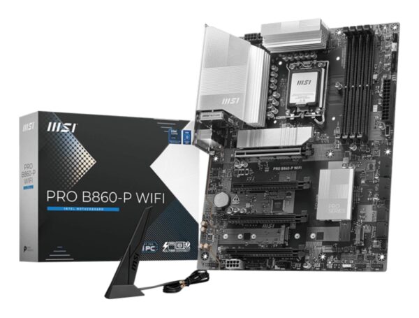 Mainboard|MSI|Intel B860 Express|LGA1851|ATX|Memory DDR5|Memory slots 4|2xPCI-Express 4.0 1x|1xPCI-Express 4.0 4x	|1xPCI-Express 5.0 16x|3xM.2|1xHDMI|1xDisplayPort|8xUSB 2.0|2xUSB 3.2|1xUSB-C|1xRJ45|3xAudio port|1xThunderbolt|PROB860-PWIFI