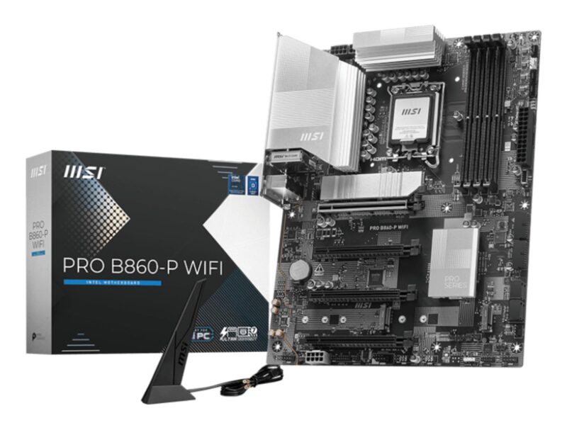 Mainboard|MSI|Intel B860 Express|LGA1851|ATX|Memory DDR5|Memory slots 4|2xPCI-Express 4.0 1x|1xPCI-Express 4.0 4x |1xPCI-Express 5.0 16x|3xM.2|1xHDMI|1xDisplayPort|8xUSB 2.0|2xUSB 3.2|1xUSB-C|1xRJ45|3xAudio port|1xThunderbolt|PROB860-PWIFI Mainboard|MSI|Intel B860 Express|LGA1851|ATX|Memory DDR5|Memory slots 4|2xPCI-Express 4.0 1x|1xPCI-Express 4.0 4x |1xPCI-Express 5.0 16x|3xM.2|1xHDMI|1xDisplayPort|8xUSB 2.0|2xUSB 3.2|1xUSB-C|1xRJ45|3xAudio port|1xThunderbolt|PROB860-PWIFI