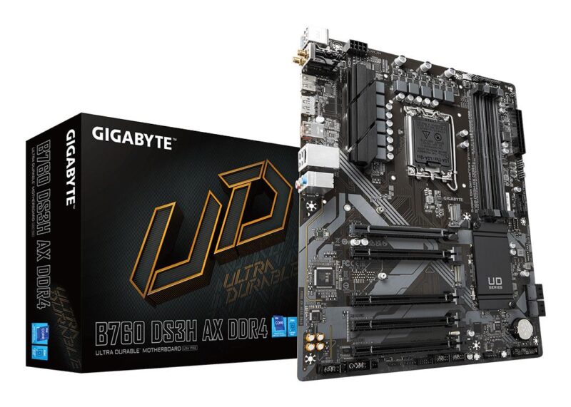Mainboard|GIGABYTE|Intel B760 Express|LGA1700|ATX|Memory DDR4|Memory slots 4|4xPCI-Express 3.0 1x|1xPCI-Express 4.0 16x|2xM.2|1xHDMI|1xDisplayPort|2xAudio-In|1xAudio-Out|4xUSB 2.0|1xUSB 3.2|1xUSB-C|1xPS/2|1xRJ45|2xRF-Out|B760DS3HAXDDR41.2