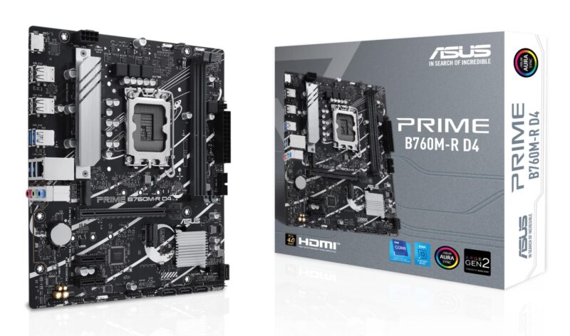 Mainboard|ASUS|Intel B760 Express|LGA1700|Micro-ATX|Memory DDR4|Memory slots 2|2xPCI-Express 4.0 1x|1xPCI-Express 4.0 16x|2xM.2|1x15pin D-sub|1xHDMI|4xUSB 2.0|4xUSB 3.2|1xOptical S/PDIF|3xAudio port|PRIMEB760M-RD4 Mainboard|ASUS|Intel B760 Express|LGA1700|Micro-ATX|Memory DDR4|Memory slots 2|2xPCI-Express 4.0 1x|1xPCI-Express 4.0 16x|2xM.2|1x15pin D-sub|1xHDMI|4xUSB 2.0|4xUSB 3.2|1xOptical S/PDIF|3xAudio port|PRIMEB760M-RD4