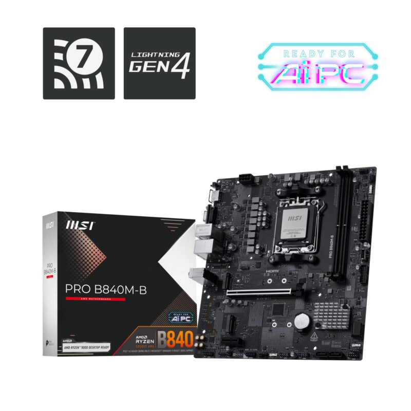 Mainboard|MSI|AMD B840|SAM5|Micro-ATX|Memory DDR5|Memory slots 2|PROB840M-B Mainboard|MSI|AMD B840|SAM5|Micro-ATX|Memory DDR5|Memory slots 2|PROB840M-B