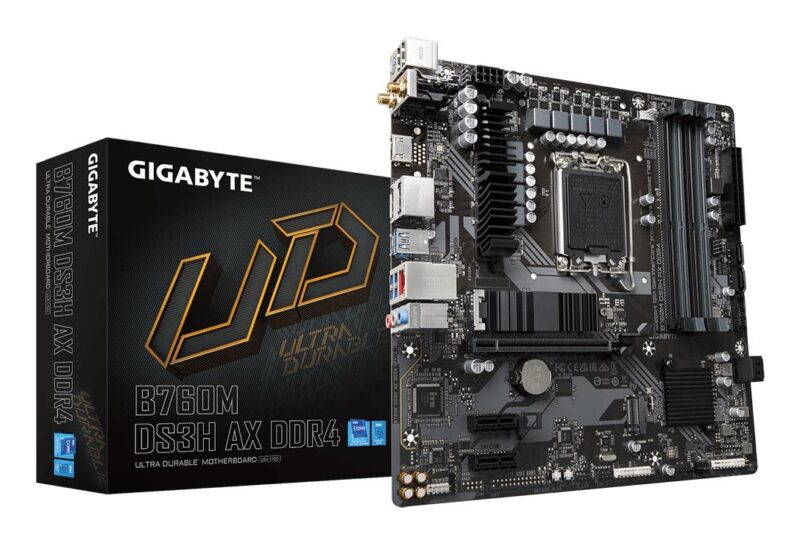 Mainboard|GIGABYTE|Intel B760 Express|LGA1700|Micro-ATX|Memory DDR4|Memory slots 4|2xPCI-Express 3.0 1x|1xPCI-Express 4.0 16x|2xM.2|1xHDMI|2xDisplayPort|2xAudio-In|1xAudio-Out|2xUSB 2.0|3xUSB 3.2|1xUSB-C|1xPS/2|1xRJ45|2xRF-Out|B760MDS3HAXDDR41.2 Mainboard|GIGABYTE|Intel B760 Express|LGA1700|Micro-ATX|Memory DDR4|Memory slots 4|2xPCI-Express 3.0 1x|1xPCI-Express 4.0 16x|2xM.2|1xHDMI|2xDisplayPort|2xAudio-In|1xAudio-Out|2xUSB 2.0|3xUSB 3.2|1xUSB-C|1xPS/2|1xRJ45|2xRF-Out|B760MDS3HAXDDR41.2