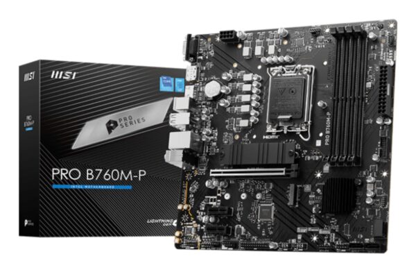 Mainboard|MSI|Intel B760 Express|LGA1700|Micro-ATX|Memory DDR5|Memory slots 4|2xPCI-Express 1x|1xPCI-Express 16x|2xM.2|1x15pin D-sub|1xHDMI|1xDisplayPort|4xUSB 2.0|1xUSB 3.2|1xUSB-C|2xPS/2|1xRJ45|3xAudio port|PROB760M-P Mainboard|MSI|Intel B760 Express|LGA1700|Micro-ATX|Memory DDR5|Memory slots 4|2xPCI-Express 1x|1xPCI-Express 16x|2xM.2|1x15pin D-sub|1xHDMI|1xDisplayPort|4xUSB 2.0|1xUSB 3.2|1xUSB-C|2xPS/2|1xRJ45|3xAudio port|PROB760M-P