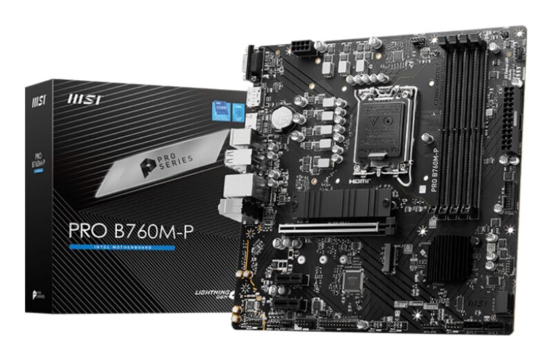 Mainboard|MSI|Intel B760 Express|LGA1700|Micro-ATX|Memory DDR5|Memory slots 4|2xPCI-Express 1x|1xPCI-Express 16x|2xM.2|1x15pin D-sub|1xHDMI|1xDisplayPort|4xUSB 2.0|1xUSB 3.2|1xUSB-C|2xPS/2|1xRJ45|3xAudio port|PROB760M-P Mainboard|MSI|Intel B760 Express|LGA1700|Micro-ATX|Memory DDR5|Memory slots 4|2xPCI-Express 1x|1xPCI-Express 16x|2xM.2|1x15pin D-sub|1xHDMI|1xDisplayPort|4xUSB 2.0|1xUSB 3.2|1xUSB-C|2xPS/2|1xRJ45|3xAudio port|PROB760M-P