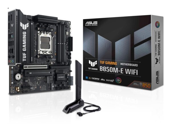 Mainboard|ASUS|AMD B850|SAM5|Micro-ATX|Memory DDR5|Memory slots 4|1xPCI-Express 4.0 1x|1xPCI-Express 4.0 16x|1xPCI-Express 5.0 16x|3xM.2|1xHDMI|2xDisplayPort|4xUSB 2.0|2xUSB 3.2|2xUSB-C|1xPS/2|1xRJ45|3xAudio port|TUFGAMINGB850M-EWIFI