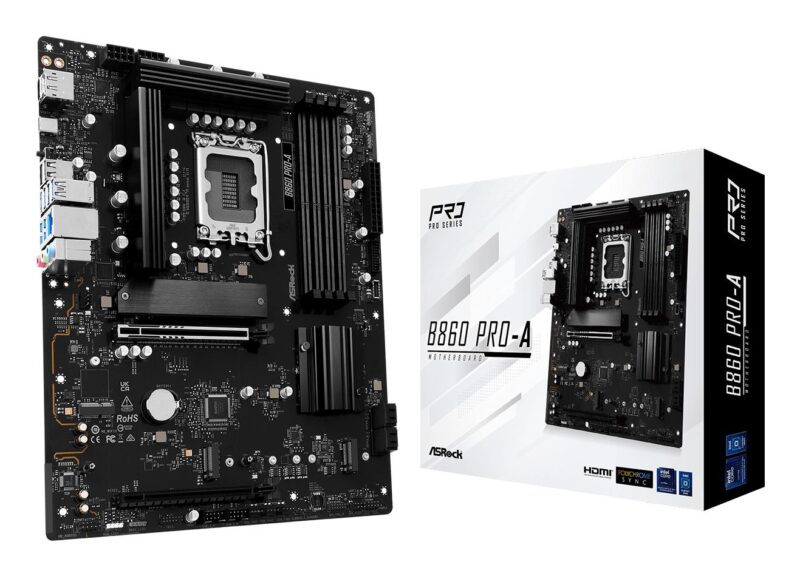 Mainboard|ASROCK|Intel B860 Express|LGA1851|ATX|Memory DDR5|Memory slots 4|1xHDMI|1xDisplayPort|1xAudio-In|1xAudio-Out|1xMicrophone|2xUSB 2.0|6xUSB 3.2|1xUSB-C|1xRJ45|B860PRO-A