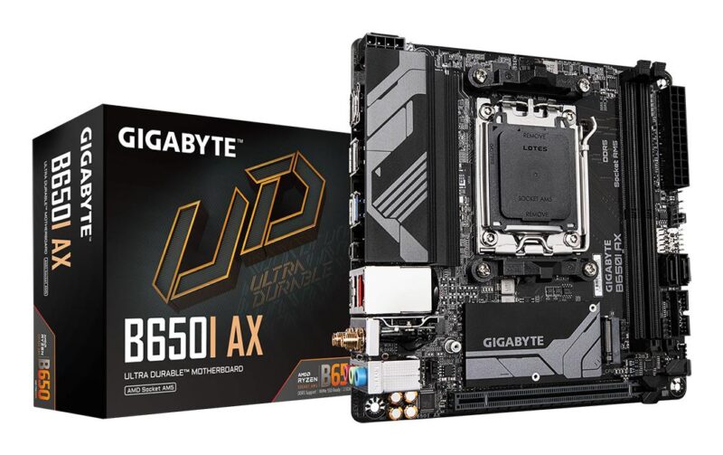 Mainboard|GIGABYTE|AMD B650|Socket AM5|mini ITX|RAM DDR5-SDRAM|2xSlots|Wi-Fi Yes|Bluetooth Yes|1xNumber of M.2 (M) slots|B650IAX1.2 Mainboard|GIGABYTE|AMD B650|Socket AM5|mini ITX|RAM DDR5-SDRAM|2xSlots|Wi-Fi Yes|Bluetooth Yes|1xNumber of M.2 (M) slots|B650IAX1.2