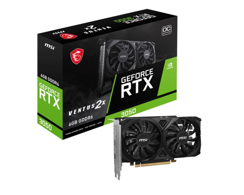 Graphics Card|MSI|NVIDIA GeForce RTX 3050|6 GB|GDDR6|96 bit|PCIE 4.0 16x|Dual Slot Fansink|2xHDMI|1xDisplayPort|RTX3050VEN2XE6GOC Graphics Card|MSI|NVIDIA GeForce RTX 3050|6 GB|GDDR6|96 bit|PCIE 4.0 16x|Dual Slot Fansink|2xHDMI|1xDisplayPort|RTX3050VEN2XE6GOC