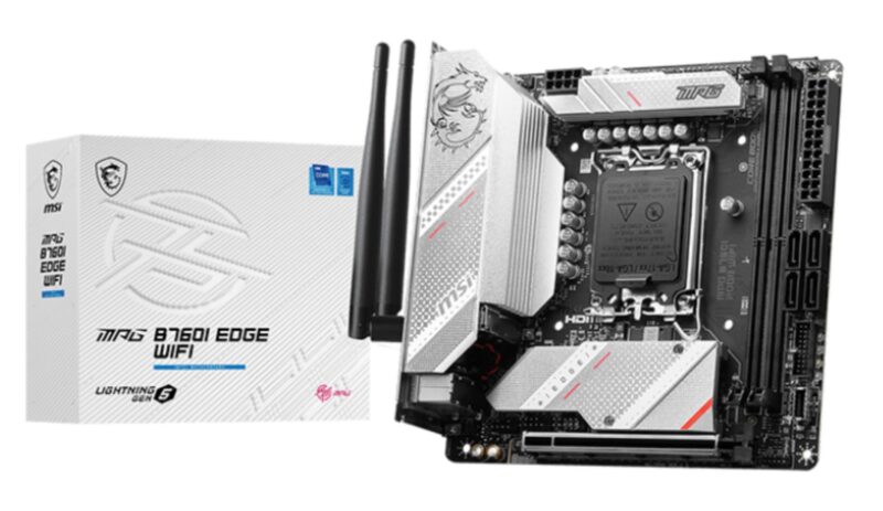 Mainboard|MSI|Intel B760 Express|LGA1700|Mini-ITX|Memory DDR5|Memory slots 2|1xPCI-Express 16x|2xM.2|1xHDMI|1xDisplayPort|2xUSB 2.0|5xUSB 3.2|1xUSB-C|1xRJ45|3xAudio port|MPGB760IEDGEWIFI Mainboard|MSI|Intel B760 Express|LGA1700|Mini-ITX|Memory DDR5|Memory slots 2|1xPCI-Express 16x|2xM.2|1xHDMI|1xDisplayPort|2xUSB 2.0|5xUSB 3.2|1xUSB-C|1xRJ45|3xAudio port|MPGB760IEDGEWIFI