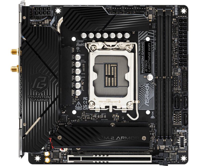 Mainboard|ASROCK|Intel B760 Express|LGA1700|Mini-ITX|Memory DDR5|Memory slots 2|1xPCI-Express 5.0 16x|3xM.2|1xHDMI|1xDisplayPort|5xUSB 3.2|1xUSB-C|1xOptical S/PDIF|1xRJ45|2xAudio port|B760ILIGHTNINGWIFI