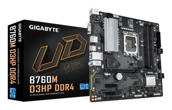Mainboard|GIGABYTE|Intel B760 Express|LGA1700|Micro-ATX|Memory DDR4|Memory slots 4|2xPCI-Express 3.0 1x|1xPCI-Express 4.0 16x|2xM.2|1x15pin D-sub|1xHDMI|1xDisplayPort|6xUSB 2.0|5xUSB 3.2|1xUSB-C|1xPS/2|1xRJ45|3xAudio port|B760MD3HPDDR4 Mainboard|GIGABYTE|Intel B760 Express|LGA1700|Micro-ATX|Memory DDR4|Memory slots 4|2xPCI-Express 3.0 1x|1xPCI-Express 4.0 16x|2xM.2|1x15pin D-sub|1xHDMI|1xDisplayPort|6xUSB 2.0|5xUSB 3.2|1xUSB-C|1xPS/2|1xRJ45|3xAudio port|B760MD3HPDDR4