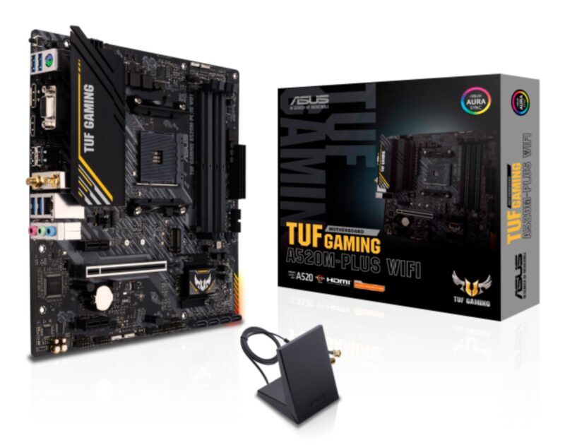 Mainboard|ASUS|AMD A520|SAM4|Micro-ATX|Memory DDR4|Memory slots 4|2xPCI-Express 3.0 1x|1xPCI-Express 3.0 16x|1xM.2|1x15pin D-sub|1xHDMI|1xDisplayPort|2xUSB 2.0|4xUSB 3.2|1xPS/2|1xRJ45|3xAudio port|TUFGAMA520M-PLUSWIFI Mainboard|ASUS|AMD A520|SAM4|Micro-ATX|Memory DDR4|Memory slots 4|2xPCI-Express 3.0 1x|1xPCI-Express 3.0 16x|1xM.2|1x15pin D-sub|1xHDMI|1xDisplayPort|2xUSB 2.0|4xUSB 3.2|1xPS/2|1xRJ45|3xAudio port|TUFGAMA520M-PLUSWIFI