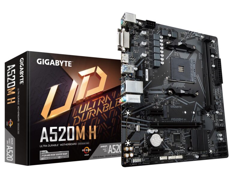 Mainboard|GIGABYTE|AMD A520|SAM4|Micro-ATX|Memory DDR4|Memory slots 2|2xPCI-Express 3.0 1x|1xPCI-Express 3.0 16x|1xM.2|1xDVI-D|1xHDMI|1xAudio-In|2xAudio-Out|2xUSB 2.0|4xUSB 3.2|1xPS/2|1xRJ45|A520MH1.2 Mainboard|GIGABYTE|AMD A520|SAM4|Micro-ATX|Memory DDR4|Memory slots 2|2xPCI-Express 3.0 1x|1xPCI-Express 3.0 16x|1xM.2|1xDVI-D|1xHDMI|1xAudio-In|2xAudio-Out|2xUSB 2.0|4xUSB 3.2|1xPS/2|1xRJ45|A520MH1.2