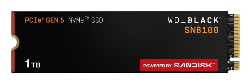 SSD|SANDISK|2400xTBW rating|NVMe Yes|PCI Express 5.0|M.2|1000 GB|POWERED BY SANDISK|Black SN8100|WDS100T1X0M SSD|SANDISK|2400xTBW rating|NVMe Yes|PCI Express 5.0|M.2|1000 GB|POWERED BY SANDISK|Black SN8100|WDS100T1X0M