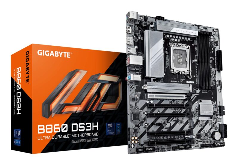Mainboard|GIGABYTE|Intel B860 Express|LGA1851|ATX|Memory DDR5|Memory slots 4|4xPCI-Express 4.0 1x|1xPCI-Express 5.0 16x|2xM.2|1xHDMI|1xDisplayPort|4xUSB 2.0|1xUSB-C|1xPS/2|1xRJ45|3xAudio port|B860DS3H Mainboard|GIGABYTE|Intel B860 Express|LGA1851|ATX|Memory DDR5|Memory slots 4|4xPCI-Express 4.0 1x|1xPCI-Express 5.0 16x|2xM.2|1xHDMI|1xDisplayPort|4xUSB 2.0|1xUSB-C|1xPS/2|1xRJ45|3xAudio port|B860DS3H