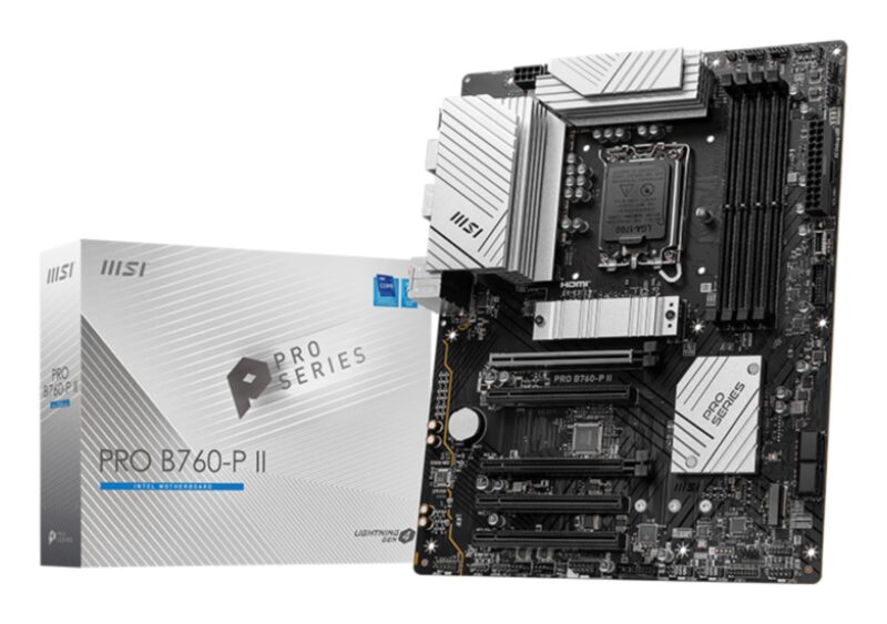 Mainboard|MSI|Intel B760 Express|LGA1700|Memory DDR5|Memory slots 4|5xPCI-Express 5.0 16x|2xM.2|1xHDMI|1xDisplayPort|2xUSB 2.0|2xUSB 3.2|1xUSB-C|1xOptical S/PDIF|1xRJ45|5xAudio port|PROB760-PII Mainboard|MSI|Intel B760 Express|LGA1700|Memory DDR5|Memory slots 4|5xPCI-Express 5.0 16x|2xM.2|1xHDMI|1xDisplayPort|2xUSB 2.0|2xUSB 3.2|1xUSB-C|1xOptical S/PDIF|1xRJ45|5xAudio port|PROB760-PII
