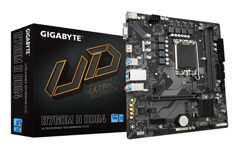 Mainboard|GIGABYTE|Intel B760 Express|LGA1700|Micro-ATX|Memory DDR4|Memory slots 2|1xPCI-Express 3.0 1x|1xPCI-Express 4.0 16x|2xM.2|1x15pin D-sub|1xHDMI|1xAudio-In|1xAudio-Out|1xMicrophone|2xUSB 2.0|4xUSB 3.2|1xRJ45|B760MHDDR4 Mainboard|GIGABYTE|Intel B760 Express|LGA1700|Micro-ATX|Memory DDR4|Memory slots 2|1xPCI-Express 3.0 1x|1xPCI-Express 4.0 16x|2xM.2|1x15pin D-sub|1xHDMI|1xAudio-In|1xAudio-Out|1xMicrophone|2xUSB 2.0|4xUSB 3.2|1xRJ45|B760MHDDR4
