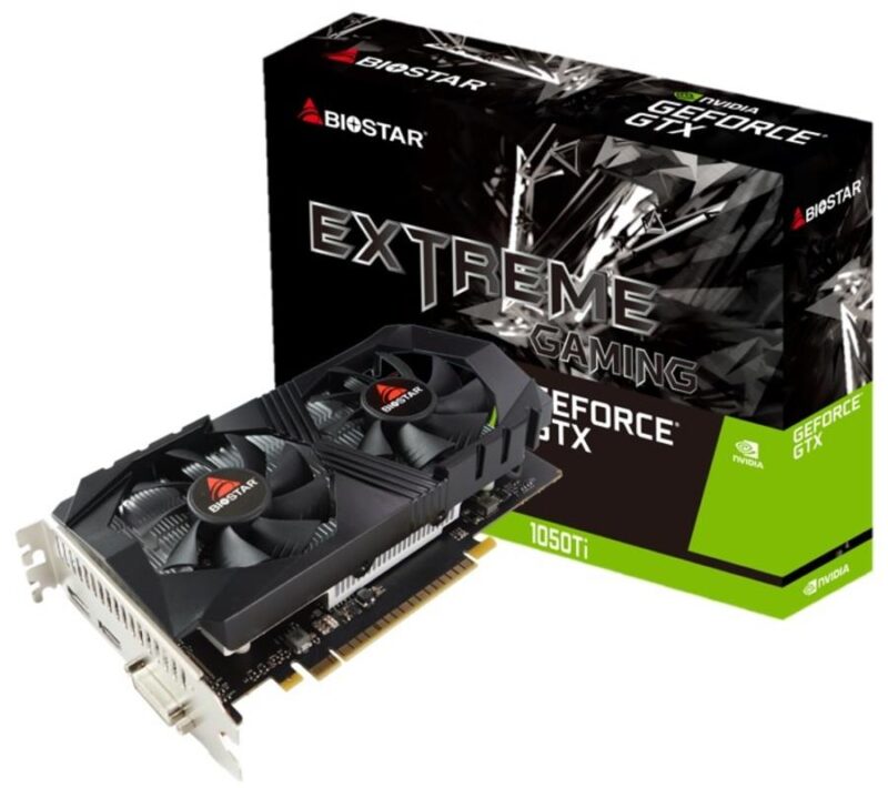 Graphics Card|BIOSTAR|NVIDIA GeForce GTX 1050 TI|4 GB|GDDR5|128 bit|PCIE 3.0 16x|Memory 7008 MHz|GPU 1291 MHz|Dual Slot Fansink|1xDVI-D|1xHDMI|1xDisplayPort|VN1055TF41 Graphics Card|BIOSTAR|NVIDIA GeForce GTX 1050 TI|4 GB|GDDR5|128 bit|PCIE 3.0 16x|Memory 7008 MHz|GPU 1291 MHz|Dual Slot Fansink|1xDVI-D|1xHDMI|1xDisplayPort|VN1055TF41