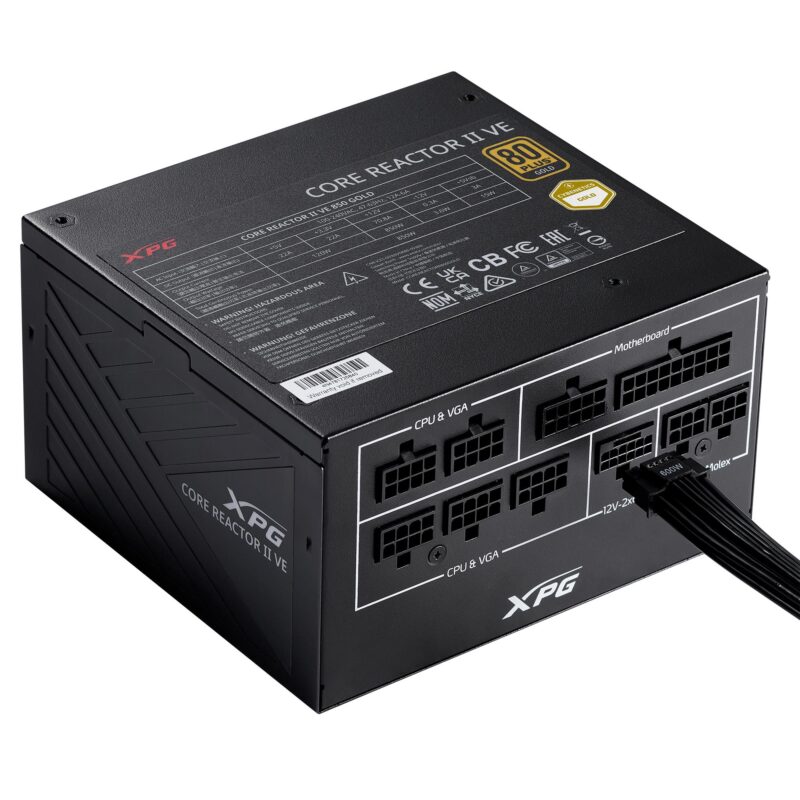 Power Supply|ADATA|XPG CORE REACTOR II VE|850 Watts|Efficiency 80 PLUS GOLD|COREREACTORIIVE850G-BKCEU Power Supply|ADATA|XPG CORE REACTOR II VE|850 Watts|Efficiency 80 PLUS GOLD|COREREACTORIIVE850G-BKCEU