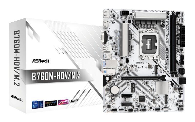 Mainboard|ASROCK|Intel B760 Express|LGA1700|Micro-ATX|Memory DDR5|Memory slots 2|2xPCI-Express 3.0 1x|1xPCI-Express 4.0 16x|1xM.2|1x15pin D-sub|1xHDMI|1xDisplayPort|1xAV-In|1xAV-out|1xMicrophone|2xUSB 2.0|3xUSB 3.2|1xUSB-C|1xRJ45|B760M-HDV/M.2 Mainboard|ASROCK|Intel B760 Express|LGA1700|Micro-ATX|Memory DDR5|Memory slots 2|2xPCI-Express 3.0 1x|1xPCI-Express 4.0 16x|1xM.2|1x15pin D-sub|1xHDMI|1xDisplayPort|1xAV-In|1xAV-out|1xMicrophone|2xUSB 2.0|3xUSB 3.2|1xUSB-C|1xRJ45|B760M-HDV/M.2
