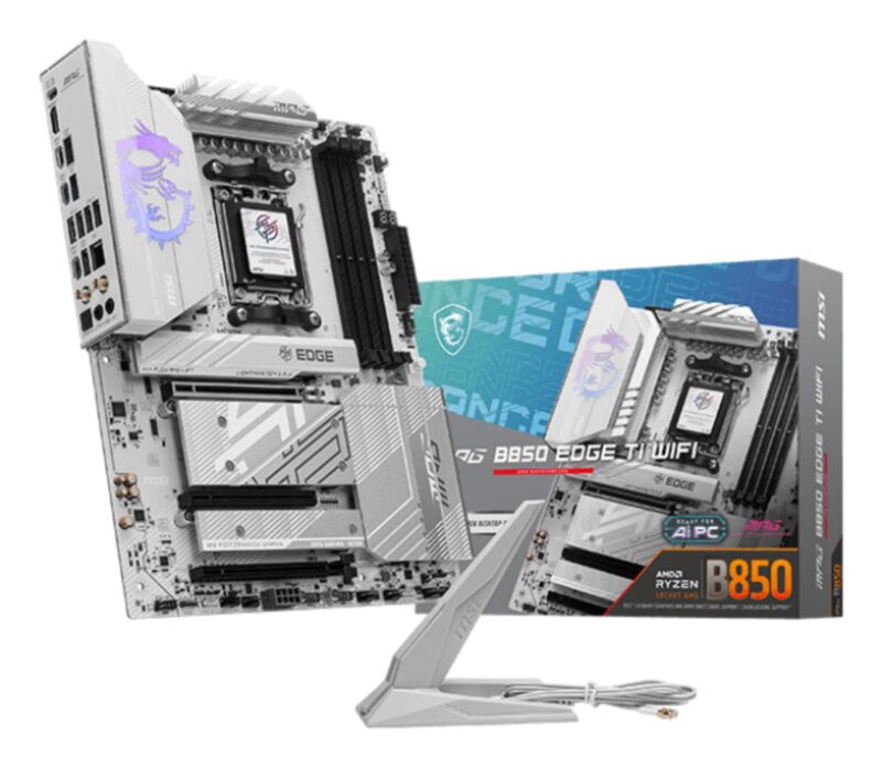 Mainboard|MSI|AMD B850|SAM5|ATX|Memory DDR5|Memory slots 4|3xPCI-Express 16x|4xM.2|1xHDMI|1xAudio-In|1xAudio-Out|4xUSB 2.0|1xUSB 3.0|2xUSB 3.2|3xUSB-C|1xOptical S/PDIF|1xRJ45|MPGB850EDGETIWIFI Mainboard|MSI|AMD B850|SAM5|ATX|Memory DDR5|Memory slots 4|3xPCI-Express 16x|4xM.2|1xHDMI|1xAudio-In|1xAudio-Out|4xUSB 2.0|1xUSB 3.0|2xUSB 3.2|3xUSB-C|1xOptical S/PDIF|1xRJ45|MPGB850EDGETIWIFI