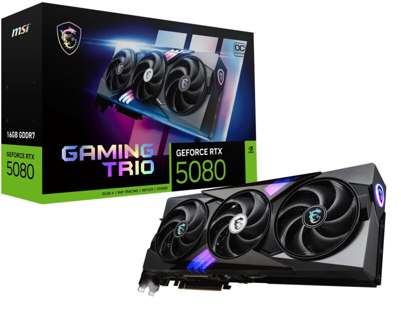 Graphics Card|MSI|NVIDIA GeForce RTX 5080|16 GB|GDDR7|256 bit|PCIE 5.0 16x|Dual Slot Fansink|1xHDMI|3xDisplayPort|RTX508016GGAMTRIOOC Graphics Card|MSI|NVIDIA GeForce RTX 5080|16 GB|GDDR7|256 bit|PCIE 5.0 16x|Dual Slot Fansink|1xHDMI|3xDisplayPort|RTX508016GGAMTRIOOC