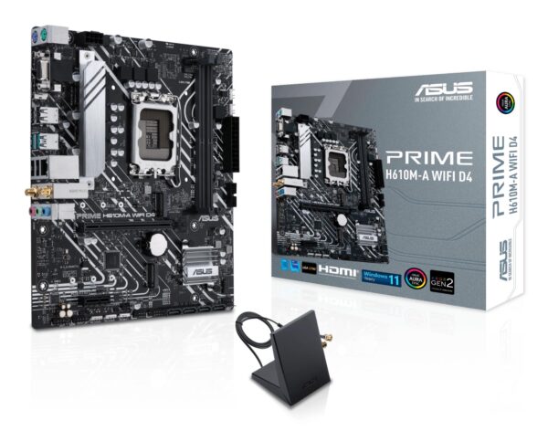 Mainboard|ASUS|Intel H610|LGA1700|Micro-ATX|Memory DDR4|Memory slots 2|1xPCI-Express 3.0 1x|1xPCI-Express 4.0 16x|2xM.2|1x15pin D-sub|1xHDMI|1xDisplayPort|2xAudio-In|1xAudio-Out|4xUSB 2.0|2xUSB 3.2|2xPS/2|1xRJ45|2xRF-Out|H610M-AWIFID4 Mainboard|ASUS|Intel H610|LGA1700|Micro-ATX|Memory DDR4|Memory slots 2|1xPCI-Express 3.0 1x|1xPCI-Express 4.0 16x|2xM.2|1x15pin D-sub|1xHDMI|1xDisplayPort|2xAudio-In|1xAudio-Out|4xUSB 2.0|2xUSB 3.2|2xPS/2|1xRJ45|2xRF-Out|H610M-AWIFID4