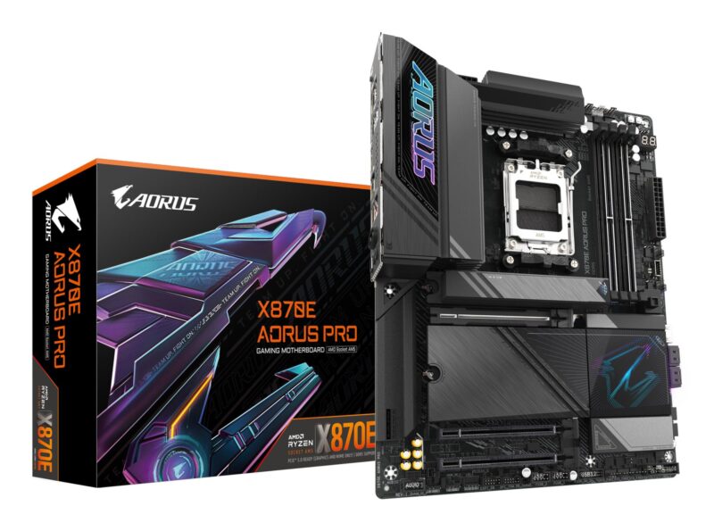 Mainboard|GIGABYTE|AMD X870E|SAM5|ATX|Memory DDR5|Memory slots 4|1xPCI-Express 3.0 4x|1xPCI-Express 4.0 4x |1xPCI-Express 5.0 16x|4xM.2|1xHDMI|2xUSB 2.0|7xUSB 3.2|2xUSB-C|1xOptical S/PDIF|1xRJ45|2xAudio port|X870EAORUSPRO Mainboard|GIGABYTE|AMD X870E|SAM5|ATX|Memory DDR5|Memory slots 4|1xPCI-Express 3.0 4x|1xPCI-Express 4.0 4x |1xPCI-Express 5.0 16x|4xM.2|1xHDMI|2xUSB 2.0|7xUSB 3.2|2xUSB-C|1xOptical S/PDIF|1xRJ45|2xAudio port|X870EAORUSPRO