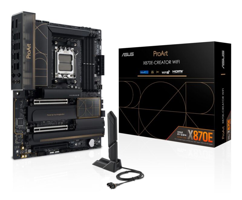 Mainboard|ASUS|AMD X870E|SAM5|ATX|Memory DDR5|Memory slots 4|3xPCI-Express 4.0 16x|2xPCI-Express 5.0 16x|4xM.2|1xHDMI|1xDisplayPort|1xUSB 2.0|7xUSB 3.2|3xUSB-C|1xRJ45|3xAudio port|PROARTX870E-CREATORWIFI Mainboard|ASUS|AMD X870E|SAM5|ATX|Memory DDR5|Memory slots 4|3xPCI-Express 4.0 16x|2xPCI-Express 5.0 16x|4xM.2|1xHDMI|1xDisplayPort|1xUSB 2.0|7xUSB 3.2|3xUSB-C|1xRJ45|3xAudio port|PROARTX870E-CREATORWIFI