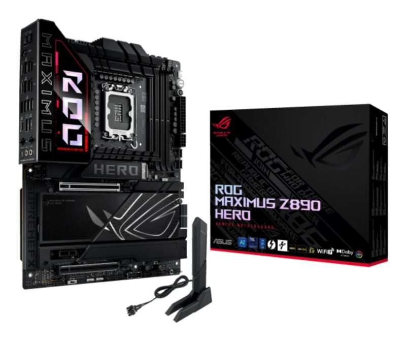 Mainboard|ASUS|Intel Z890|LGA1851|ATX|Memory DDR5|Memory slots 4|1xPCI-Express 4.0 1x|1xPCI-Express 4.0 16x|1xPCI-Express 5.0 16x|6xM.2|1xHDMI|1xAudio-In|1xAudio-Out|4xUSB 3.0|4xUSB 3.1|1xUSB-C|2xUSB-C w/Thunderbolt|1xOptical S/PDIF|2xRJ45|ROGMAXIMUSZ890HERO Mainboard|ASUS|Intel Z890|LGA1851|ATX|Memory DDR5|Memory slots 4|1xPCI-Express 4.0 1x|1xPCI-Express 4.0 16x|1xPCI-Express 5.0 16x|6xM.2|1xHDMI|1xAudio-In|1xAudio-Out|4xUSB 3.0|4xUSB 3.1|1xUSB-C|2xUSB-C w/Thunderbolt|1xOptical S/PDIF|2xRJ45|ROGMAXIMUSZ890HERO
