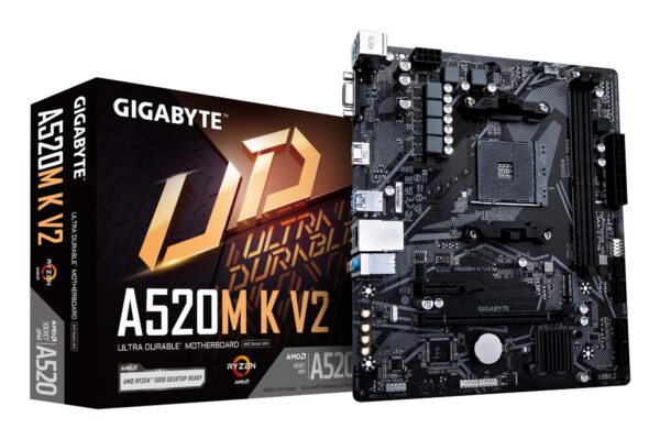 Mainboard|GIGABYTE|AMD A520|SAM4|Micro-ATX|Memory DDR4|Memory slots 2|1xPCI-Express 3.0 1x|1xPCI-Express 3.0 16x|1xM.2|1x15pin D-sub|1xHDMI|2xUSB 2.0|4xUSB 3.2|1xPS/2|1xRJ45|3xAudio port|A520MKV21.1 Mainboard|GIGABYTE|AMD A520|SAM4|Micro-ATX|Memory DDR4|Memory slots 2|1xPCI-Express 3.0 1x|1xPCI-Express 3.0 16x|1xM.2|1x15pin D-sub|1xHDMI|2xUSB 2.0|4xUSB 3.2|1xPS/2|1xRJ45|3xAudio port|A520MKV21.1